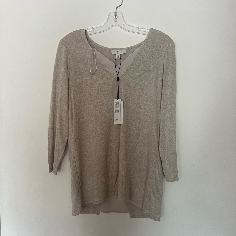 H by Halston Light Beige V-Neck Blouse